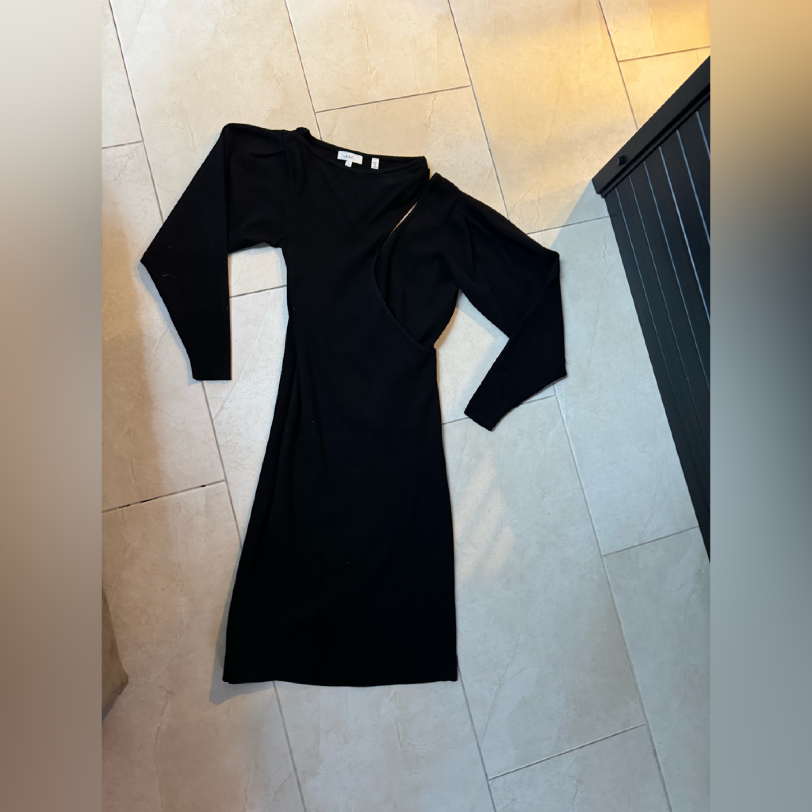 Scoop Neck Cut Out Long Sleeve Black Dress